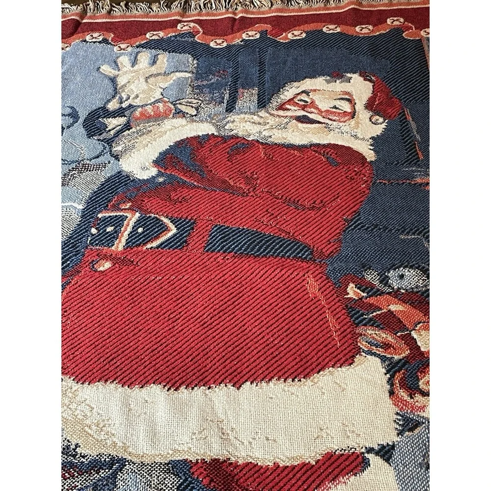 VTG Hallmark Santa Tapestry Throw Blanket 58 x 48